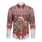 New Zealand Kekeno Seal Christmas Long Sleeve Button Shirt Maori Inspired Knitted Patterns