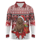 New Zealand Kekeno Seal Christmas Long Sleeve Polo Shirt Maori Inspired Knitted Patterns