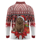 New Zealand Kekeno Seal Christmas Long Sleeve Polo Shirt Maori Inspired Knitted Patterns