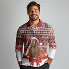 New Zealand Kekeno Seal Christmas Long Sleeve Polo Shirt Maori Inspired Knitted Patterns