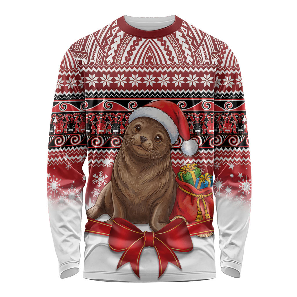 New Zealand Kekeno Seal Christmas Long Sleeve Shirt Maori Inspired Knitted Patterns