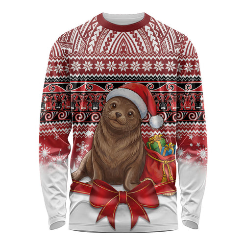 New Zealand Kekeno Seal Christmas Long Sleeve Shirt Maori Inspired Knitted Patterns