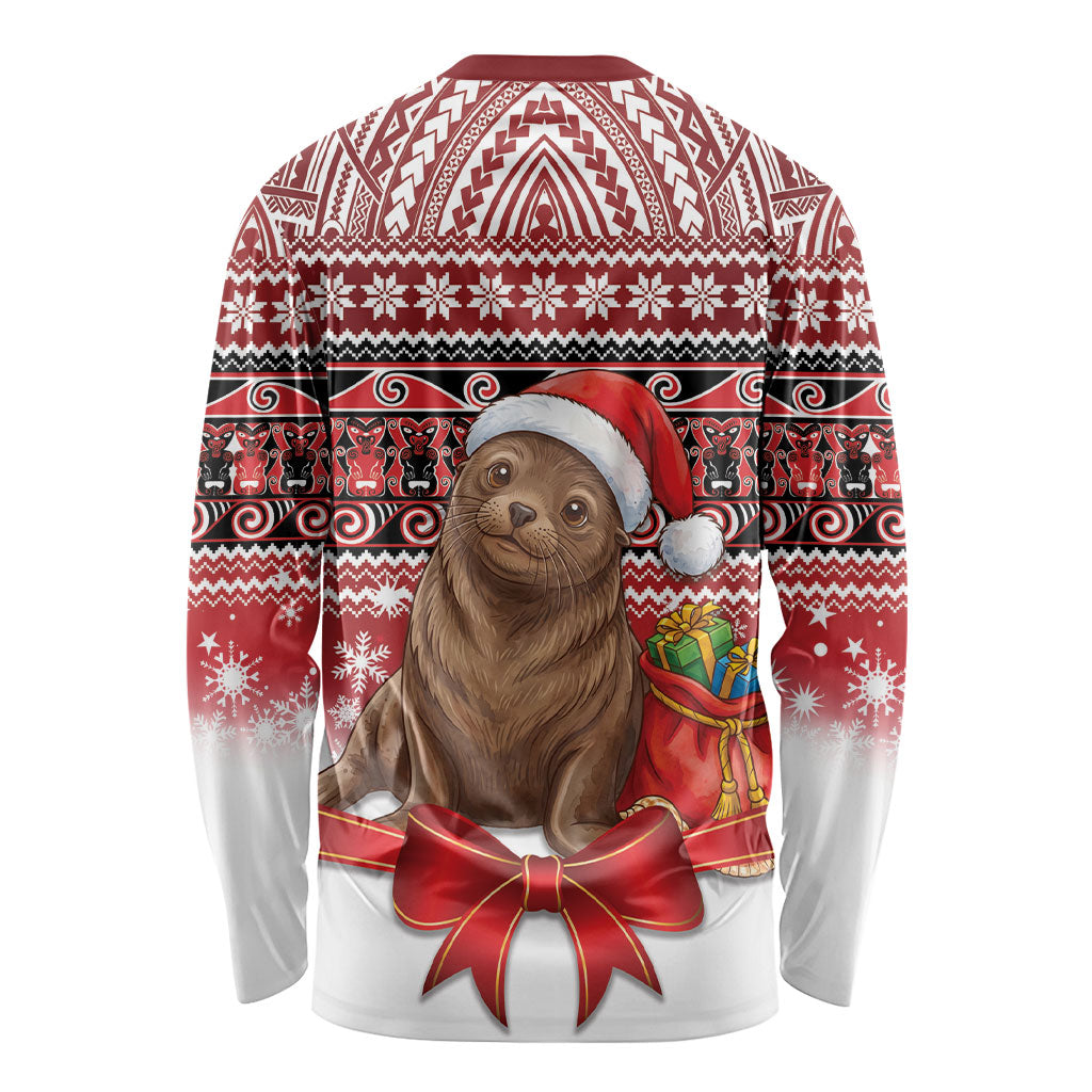 New Zealand Kekeno Seal Christmas Long Sleeve Shirt Maori Inspired Knitted Patterns