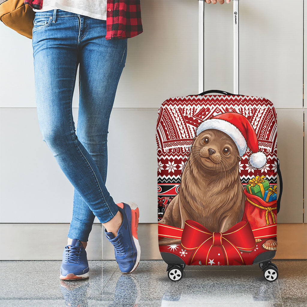 New Zealand Kekeno Seal Christmas Luggage Cover Maori Inspired Knitted Patterns