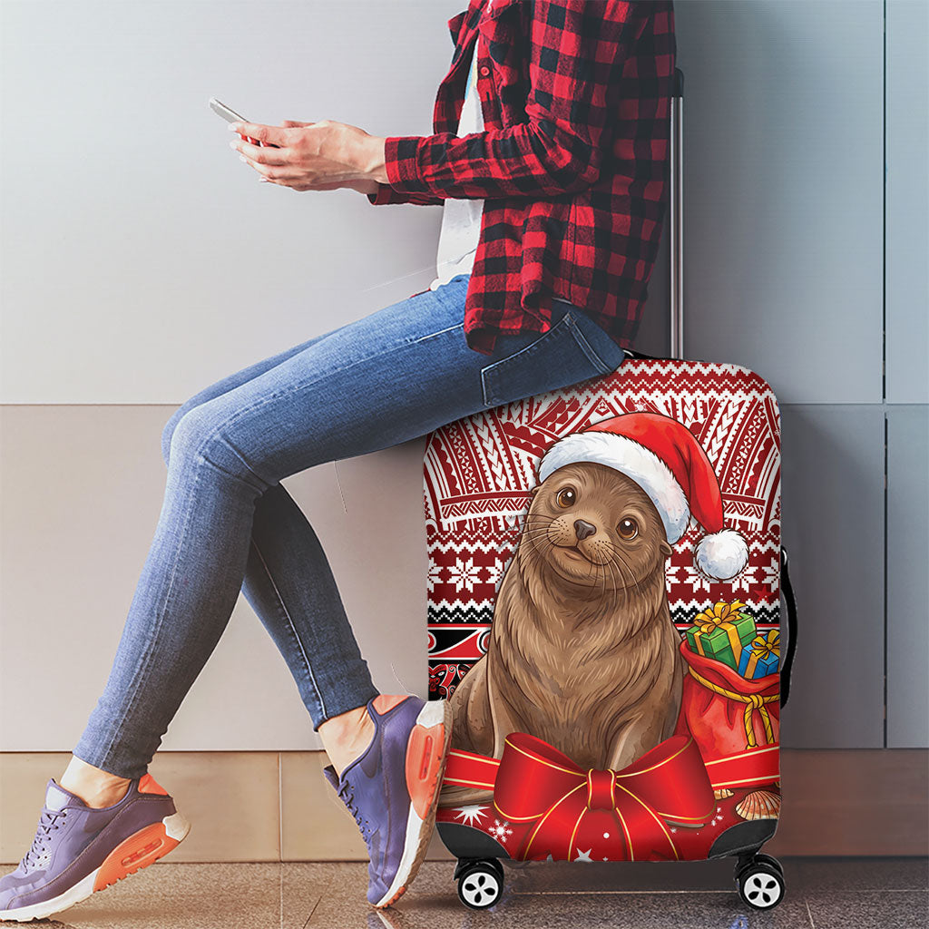 New Zealand Kekeno Seal Christmas Luggage Cover Maori Inspired Knitted Patterns