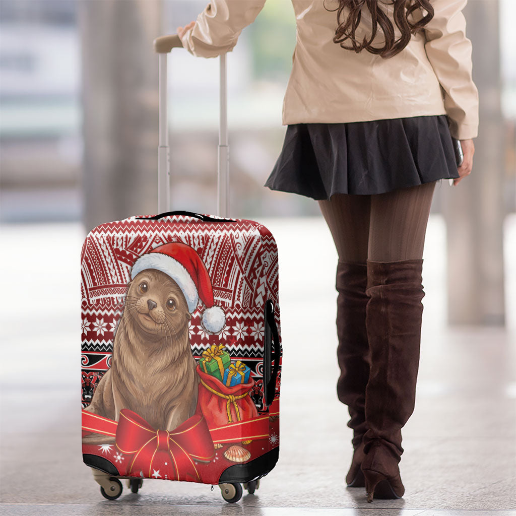 New Zealand Kekeno Seal Christmas Luggage Cover Maori Inspired Knitted Patterns