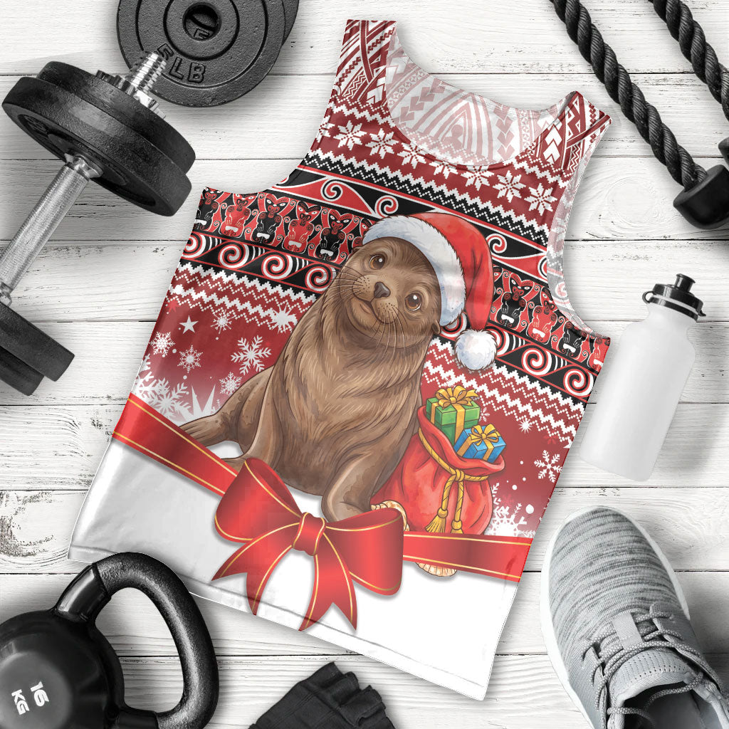 New Zealand Kekeno Seal Christmas Men Tank Top Maori Inspired Knitted Patterns