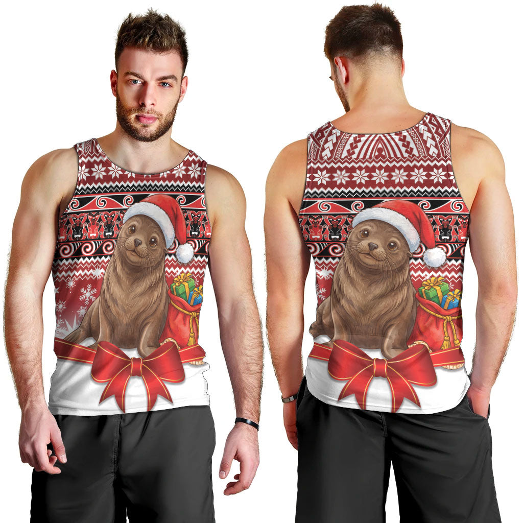 New Zealand Kekeno Seal Christmas Men Tank Top Maori Inspired Knitted Patterns