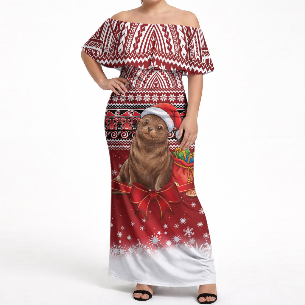 New Zealand Kekeno Seal Christmas Off Shoulder Maxi Dress Maori Inspired Knitted Patterns