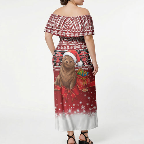 New Zealand Kekeno Seal Christmas Off Shoulder Maxi Dress Maori Inspired Knitted Patterns
