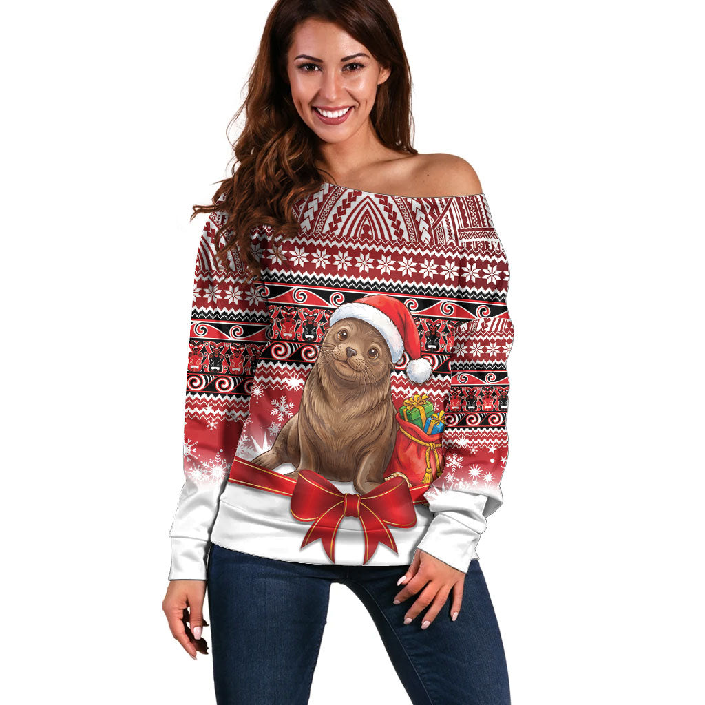New Zealand Kekeno Seal Christmas Off Shoulder Sweater Maori Inspired Knitted Patterns