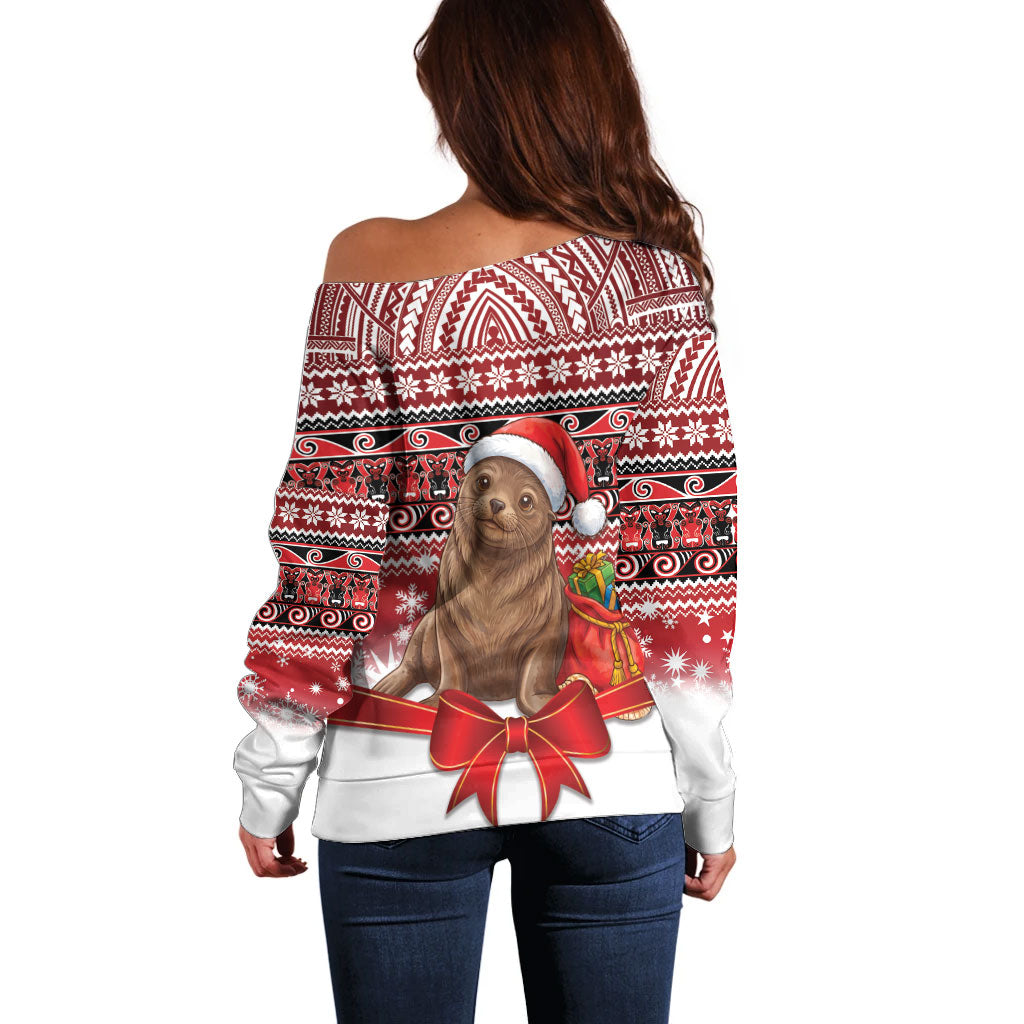 New Zealand Kekeno Seal Christmas Off Shoulder Sweater Maori Inspired Knitted Patterns