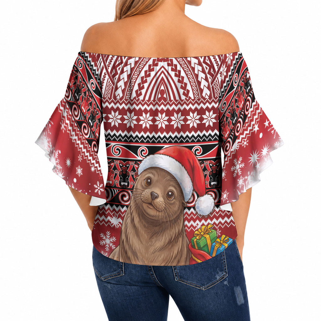 New Zealand Kekeno Seal Christmas Off Shoulder Wrap Waist Top Maori Inspired Knitted Patterns