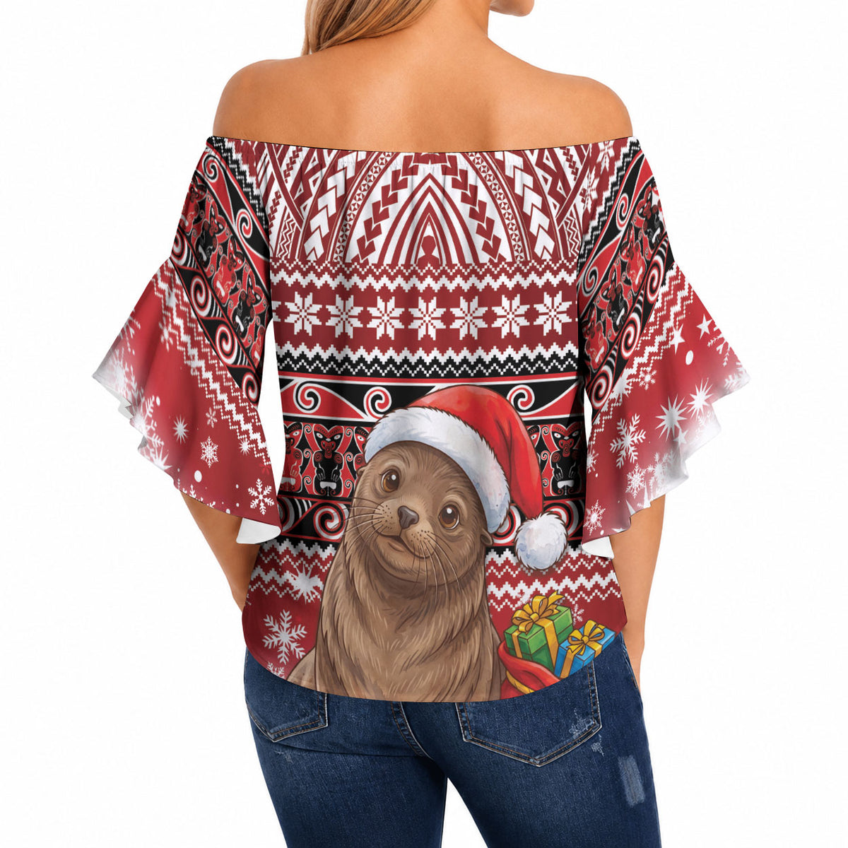 New Zealand Kekeno Seal Christmas Off Shoulder Wrap Waist Top Maori Inspired Knitted Patterns