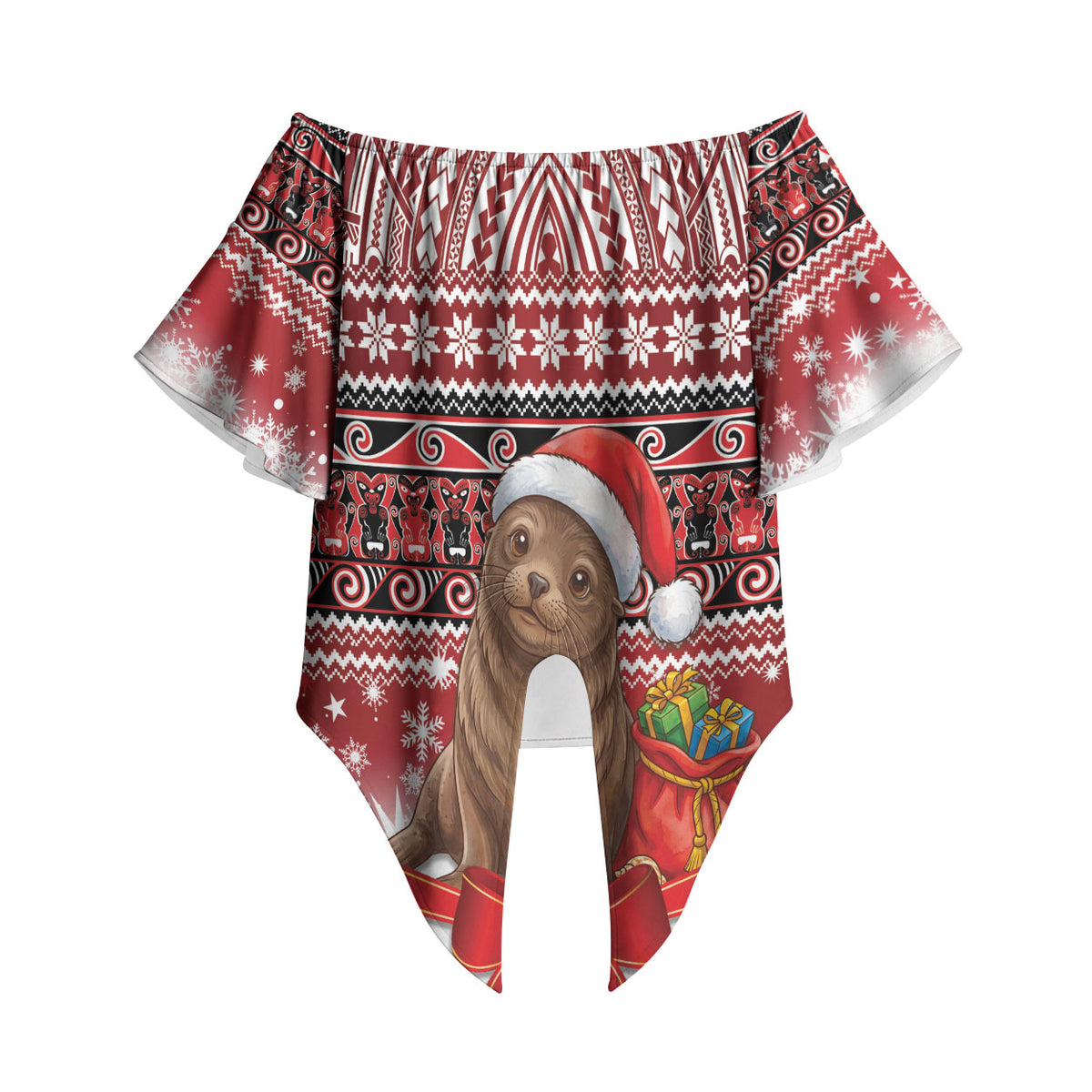 New Zealand Kekeno Seal Christmas Off Shoulder Wrap Waist Top Maori Inspired Knitted Patterns