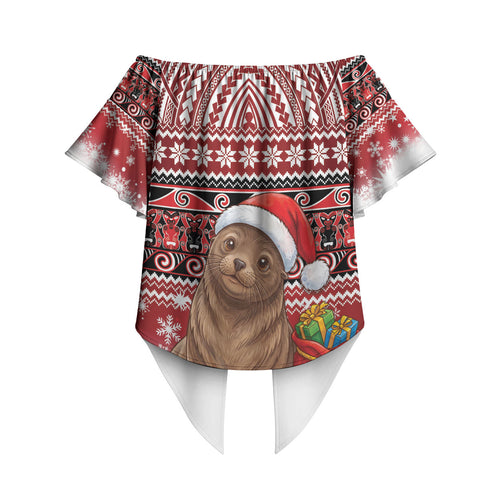 New Zealand Kekeno Seal Christmas Off Shoulder Wrap Waist Top Maori Inspired Knitted Patterns