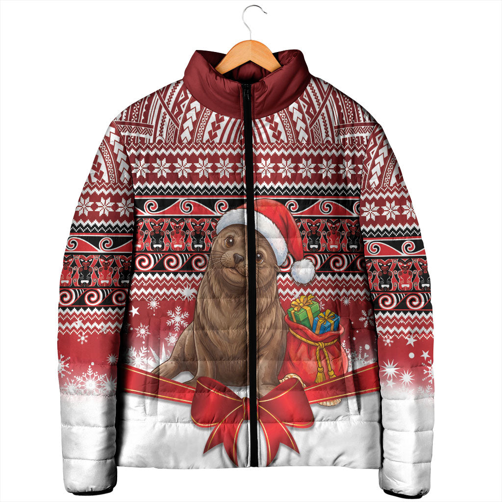 New Zealand Kekeno Seal Christmas Padded Jacket Maori Inspired Knitted Patterns