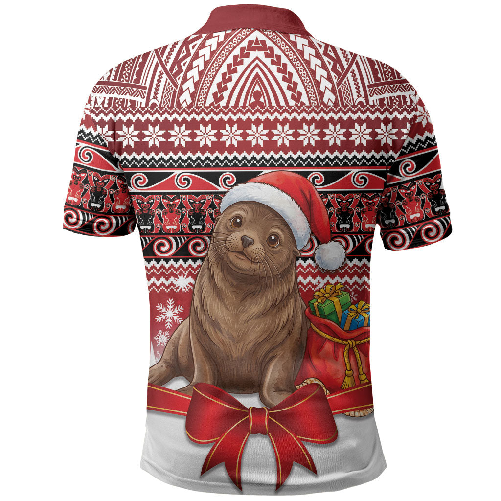 New Zealand Kekeno Seal Christmas Polo Shirt Maori Inspired Knitted Patterns