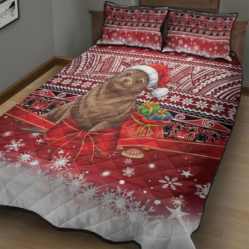 New Zealand Kekeno Seal Christmas Quilt Bed Set Maori Inspired Knitted Patterns