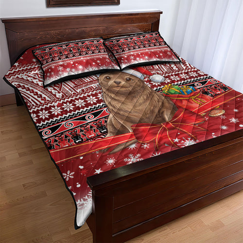 New Zealand Kekeno Seal Christmas Quilt Bed Set Maori Inspired Knitted Patterns