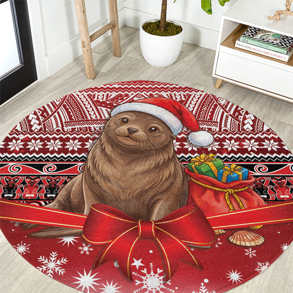 New Zealand Kekeno Seal Christmas Round Carpet Maori Inspired Knitted Patterns