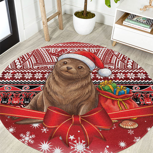 New Zealand Kekeno Seal Christmas Round Carpet Maori Inspired Knitted Patterns