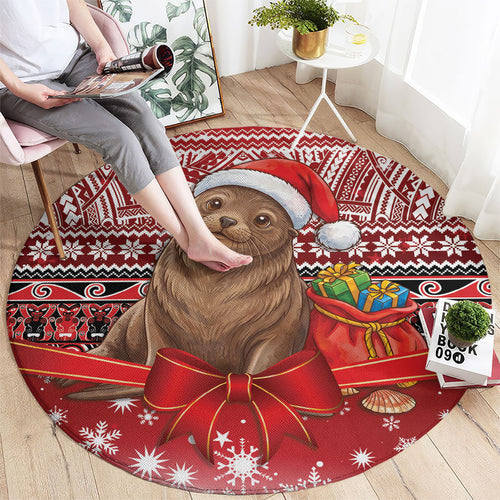 New Zealand Kekeno Seal Christmas Round Carpet Maori Inspired Knitted Patterns
