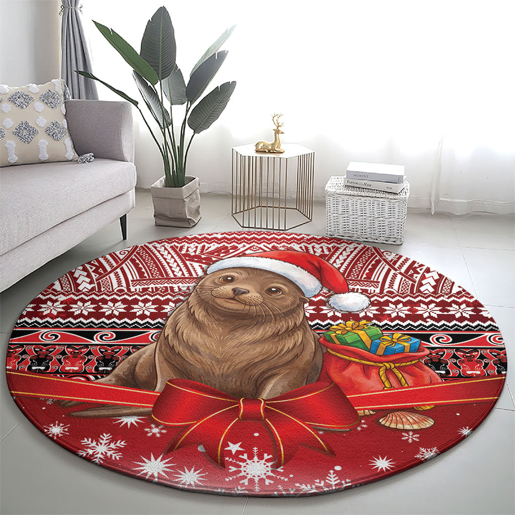New Zealand Kekeno Seal Christmas Round Carpet Maori Inspired Knitted Patterns