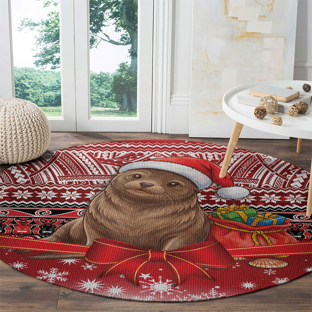 New Zealand Kekeno Seal Christmas Round Carpet Maori Inspired Knitted Patterns