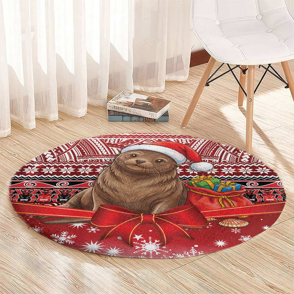 New Zealand Kekeno Seal Christmas Round Carpet Maori Inspired Knitted Patterns