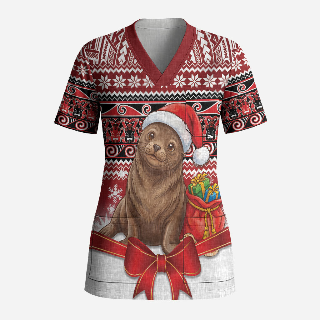 New Zealand Kekeno Seal Christmas Scrub Top Maori Inspired Knitted Patterns