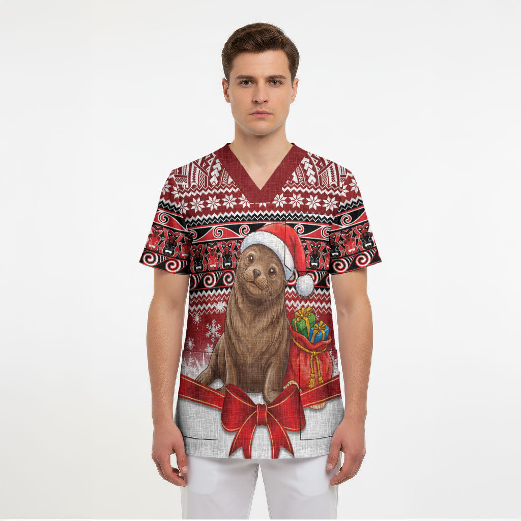 New Zealand Kekeno Seal Christmas Scrub Top Maori Inspired Knitted Patterns