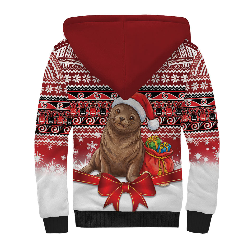 New Zealand Kekeno Seal Christmas Sherpa Hoodie Maori Inspired Knitted Patterns