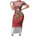 New Zealand Kekeno Seal Christmas Short Sleeve Bodycon Dress Maori Inspired Knitted Patterns