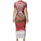 New Zealand Kekeno Seal Christmas Short Sleeve Bodycon Dress Maori Inspired Knitted Patterns