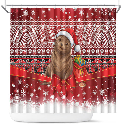 New Zealand Kekeno Seal Christmas Shower Curtain Maori Inspired Knitted Patterns