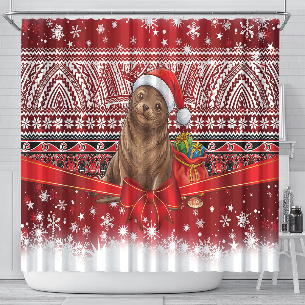New Zealand Kekeno Seal Christmas Shower Curtain Maori Inspired Knitted Patterns