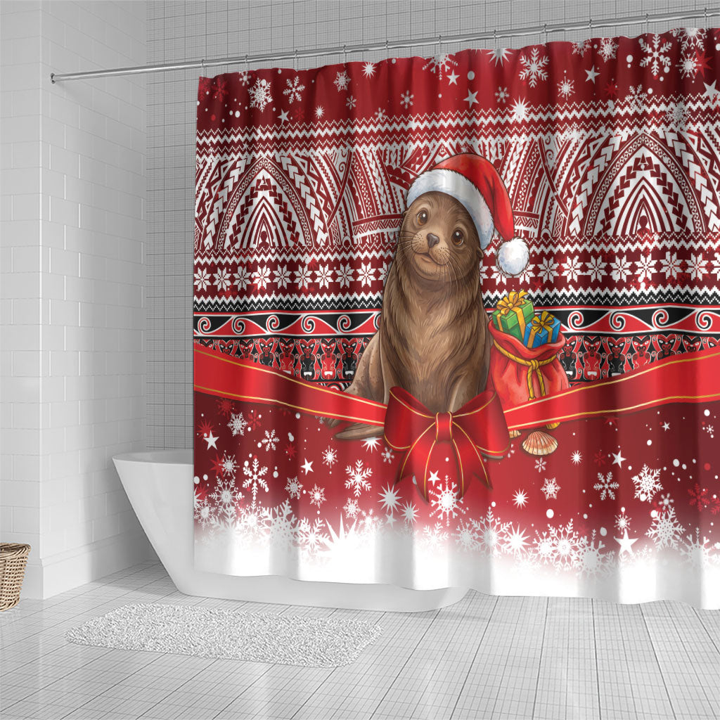 New Zealand Kekeno Seal Christmas Shower Curtain Maori Inspired Knitted Patterns