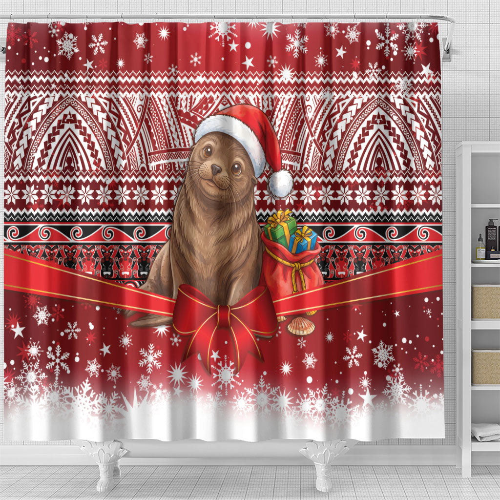 New Zealand Kekeno Seal Christmas Shower Curtain Maori Inspired Knitted Patterns