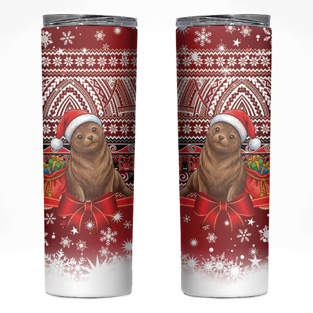 New Zealand Kekeno Seal Christmas Skinny Tumbler Maori Inspired Knitted Patterns