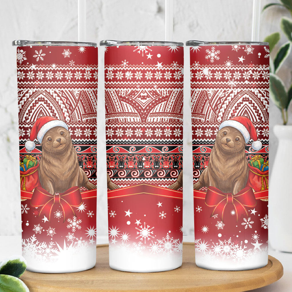 New Zealand Kekeno Seal Christmas Skinny Tumbler Maori Inspired Knitted Patterns