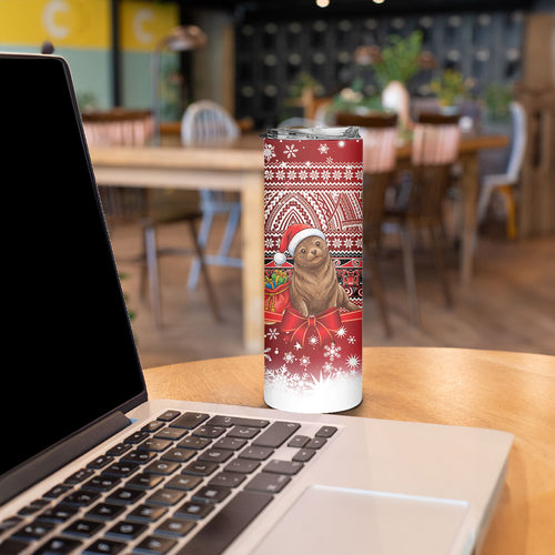 New Zealand Kekeno Seal Christmas Skinny Tumbler Maori Inspired Knitted Patterns