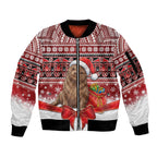 New Zealand Kekeno Seal Christmas Sleeve Zip Bomber Jacket Maori Inspired Knitted Patterns