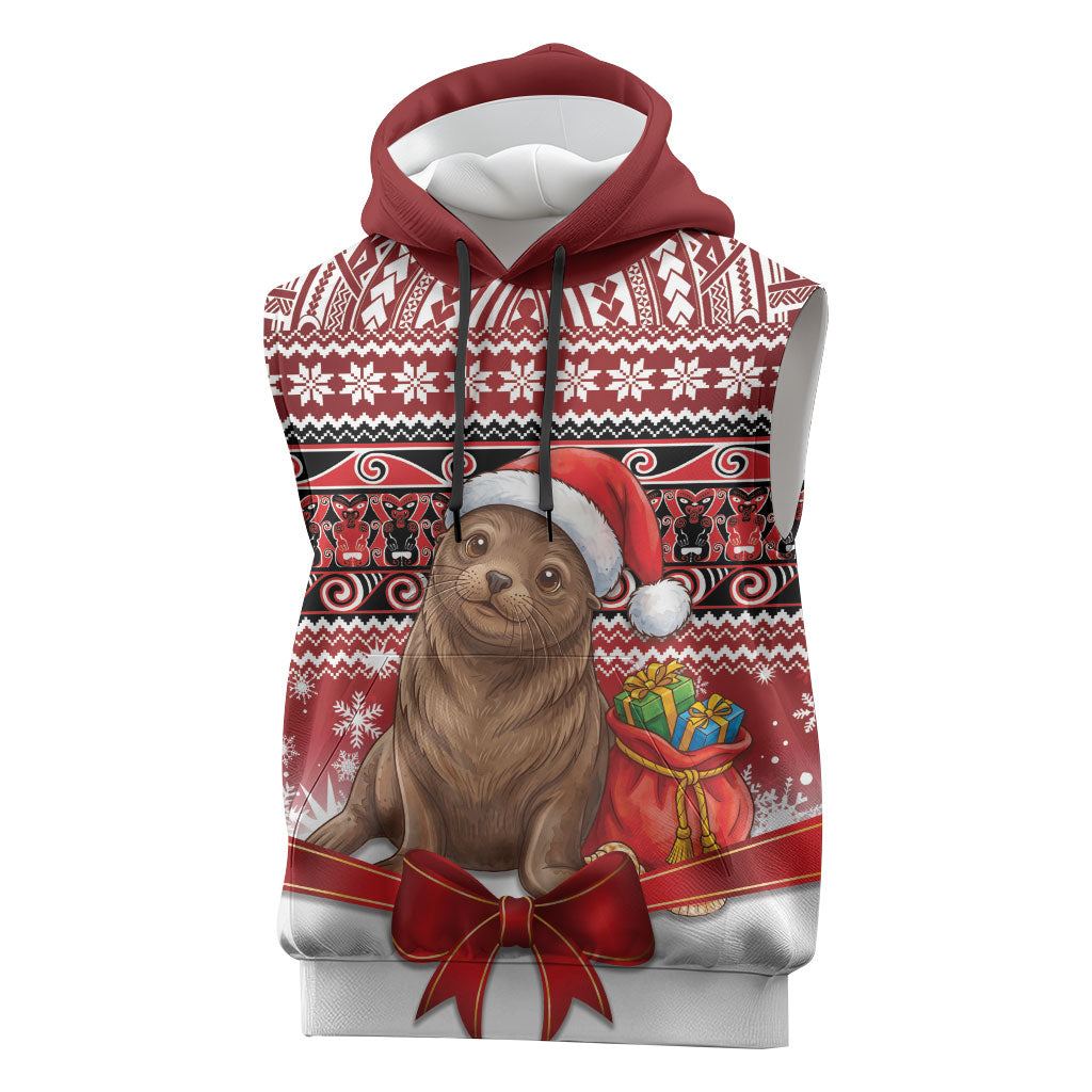 New Zealand Kekeno Seal Christmas Sleeveless Hoodie Maori Inspired Knitted Patterns