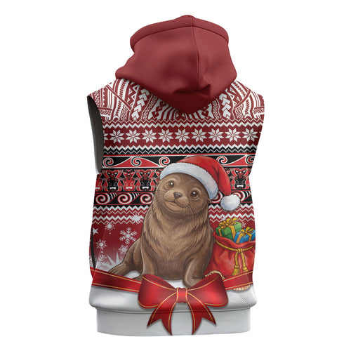 New Zealand Kekeno Seal Christmas Sleeveless Hoodie Maori Inspired Knitted Patterns