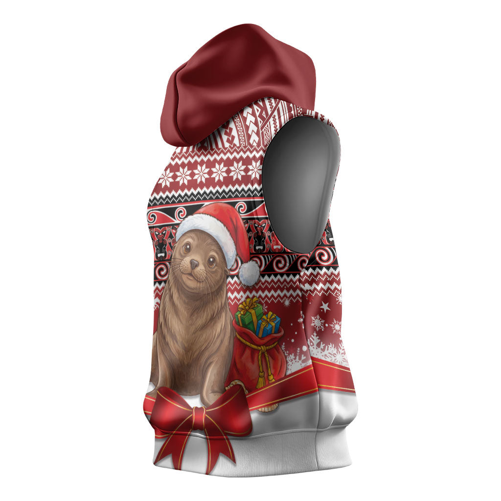 New Zealand Kekeno Seal Christmas Sleeveless Hoodie Maori Inspired Knitted Patterns