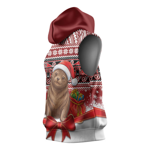 New Zealand Kekeno Seal Christmas Sleeveless Hoodie Maori Inspired Knitted Patterns
