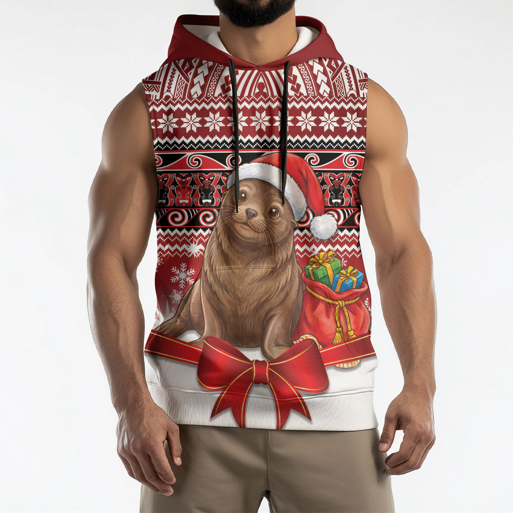 New Zealand Kekeno Seal Christmas Sleeveless Hoodie Maori Inspired Knitted Patterns