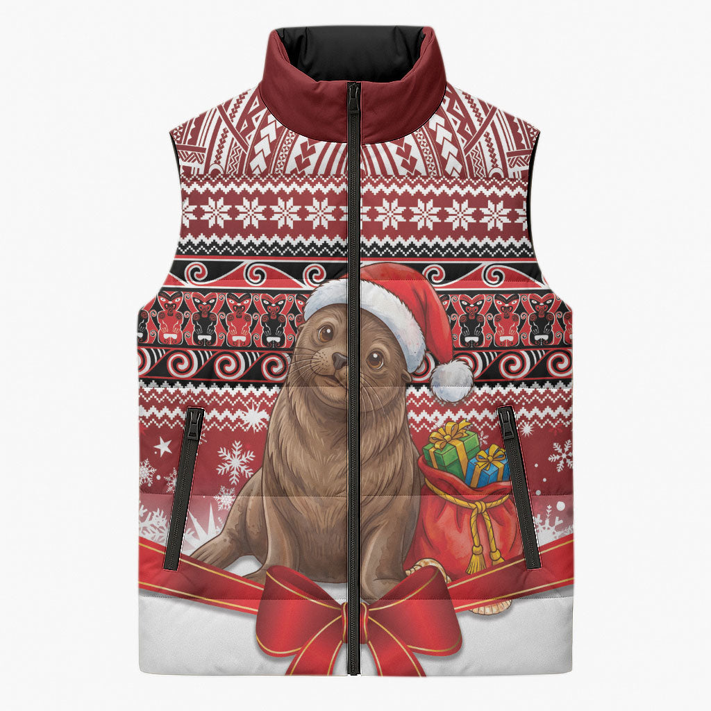 New Zealand Kekeno Seal Christmas Sleeveless Puffer Jacket Maori Inspired Knitted Patterns