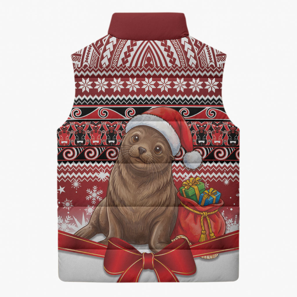 New Zealand Kekeno Seal Christmas Sleeveless Puffer Jacket Maori Inspired Knitted Patterns
